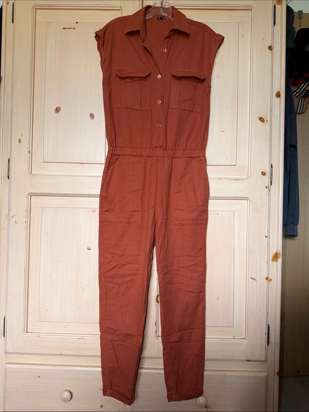 Monrow Rust-Colored Utility Jumpsuit with Button Front